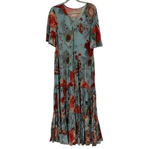 Soft Surroundings First Blooms Floral Print Tiered Maxi Dress Size XL